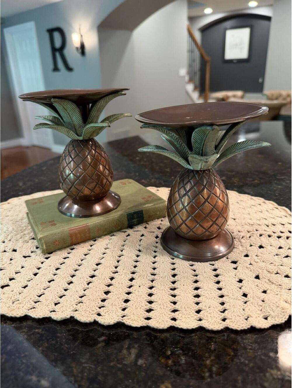 Vintage Tommy Bahama Style Pineapple Pillar Candle Holders Set Of 2